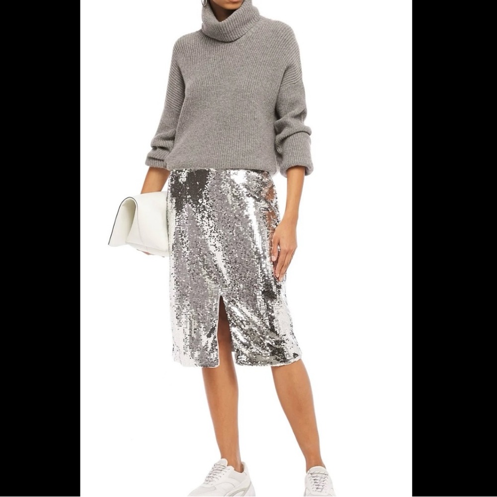 Ganni Silver Sequin Midi Pencil Skirt- New without tags